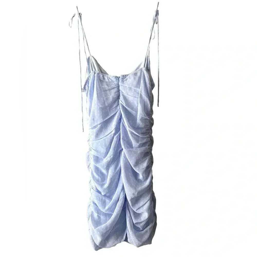 COTTON CANDY | Spaghetti Straps Chiffon Ruched Bodycon Light Blue Dress Size M - Picture 5 of 10